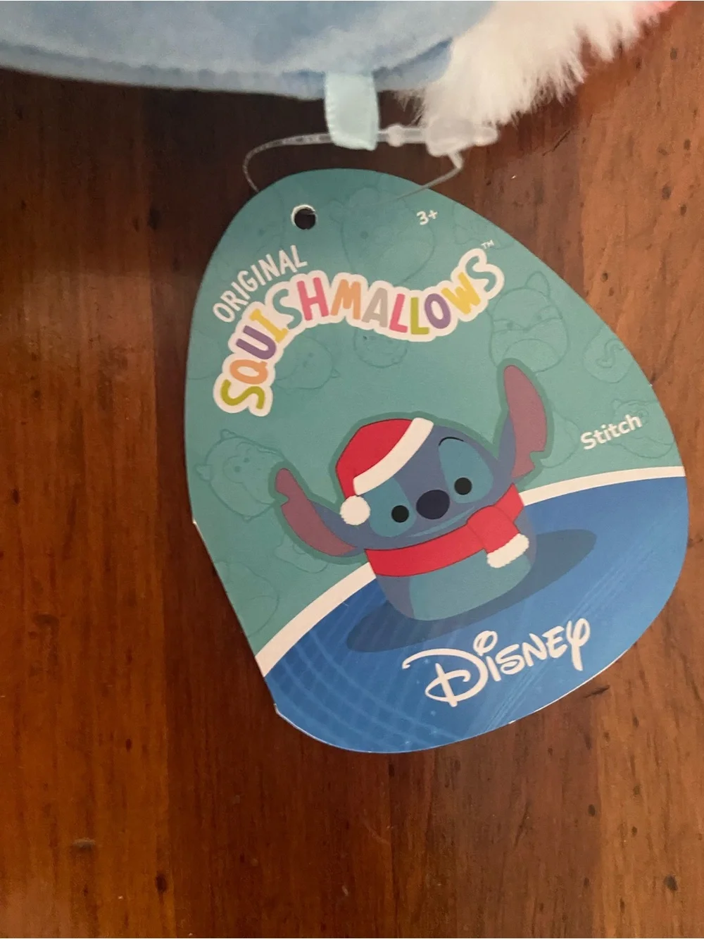 Disney Squishmallow Blue Stitch Plush with Red Santa Hat and Scarf